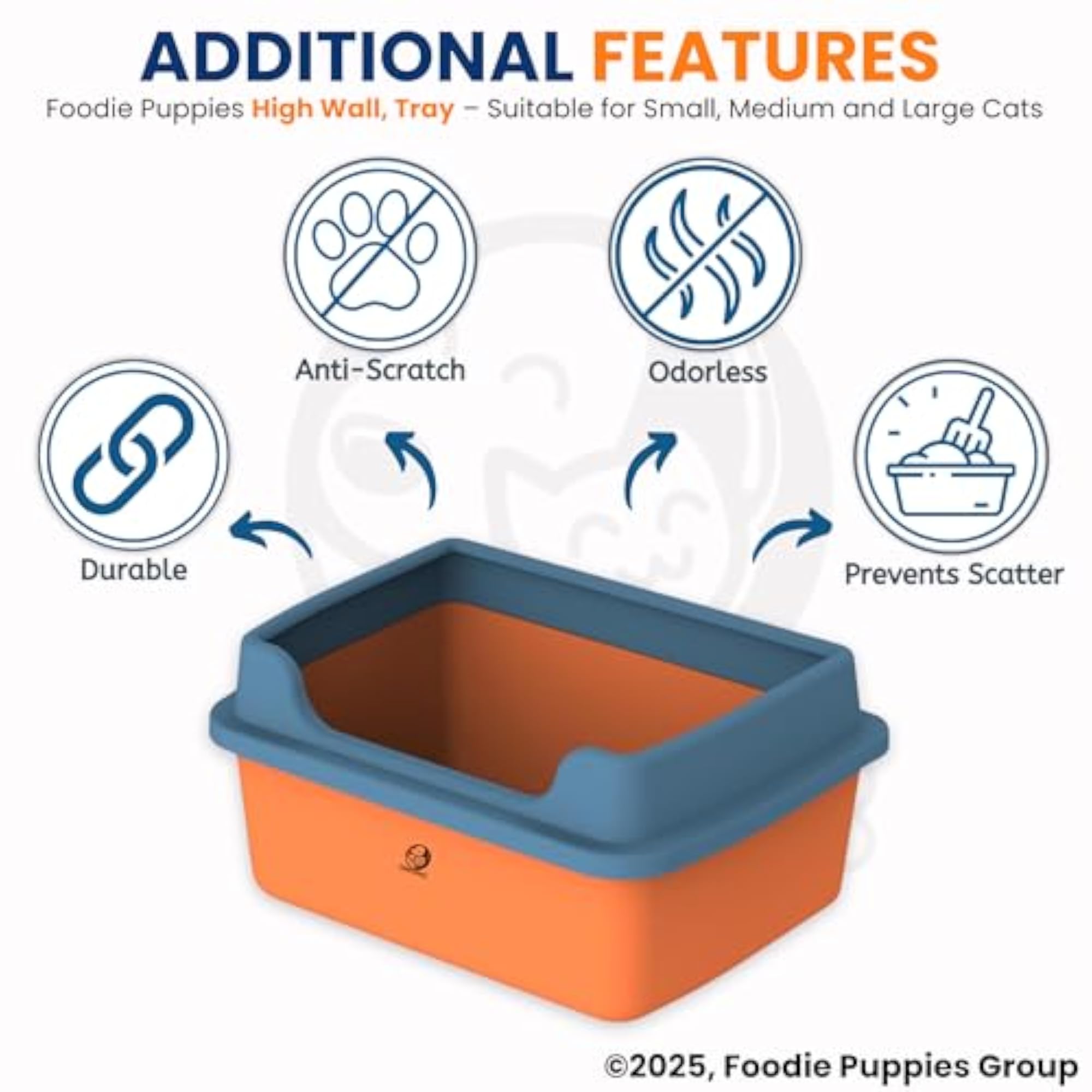 Open-Top Cat Litter Tray with Scooper, High Wall Design