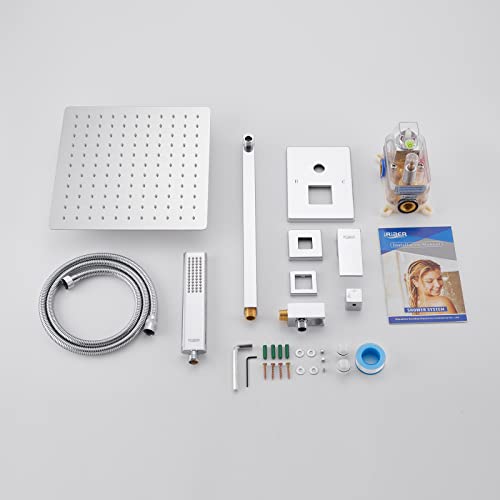 IRIBER Rain Shower System with 10 Inch 2mm Ultra Thin Shower Head and Handheld Combo Set, Shower Faucet Mixer Valve Included Modern Rainfall Shower Sets for Bathroom, Chrome Finish