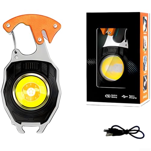 Rechargeable LED Keychain Light with Bottle Opener and Screwdriver, 550Lm COB Camping Lantern, Magnetic Waterproof Flashlight for Hiking(W5147