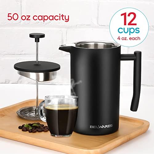 French Press Coffee Maker - 50oz Stainless Steel, Insulated Coffee Press