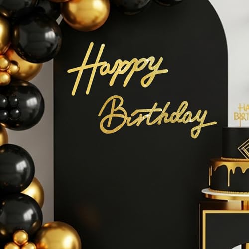 TONIFUL Happy Birthday Sign for Backdrop - Glitter Gold Felt Banner - Includes Dot Glue - Perfect for Girl Boy Women Men Golden Birthday Party Backdrop,Wall Decr,Balloon Arch,Photo Background
