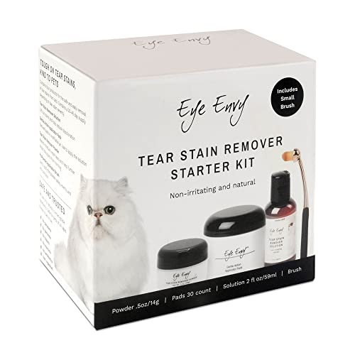 Eye Envy Cat Tear Stain Remover Starter Kit With Propowder Brush | Stain Solution, Applicator Pads, Stain Powder And Small Applicator Brush | Lasts 30-45 Days #TOP1