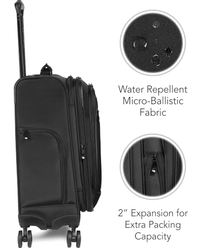 WallyBags Solutions Expandable Spinner Carry-On with Padded Laptop and Electronics Pockets, Black, 20-Inch