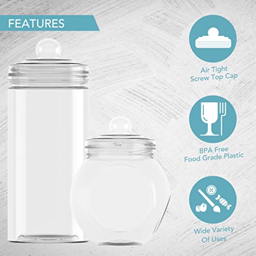 HEFTMAN 10 Retro Plastic Sweet Jars - Empty Sweet Jars With Lids, Vintage Victorian Style Sweets Jar Set, Pick & Mix Candy Buffet Kit for Parties With 2 Tongs & 50 Pink Candy Stripe Paper Bags