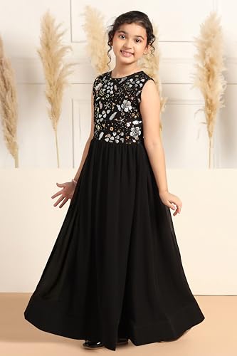 Image of Fashion Dream Girls Georgette Embroidered Maxi Dress|Ethnic Gown for Girls|Party & Wedding Dress for Kids