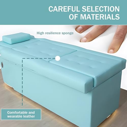 Larnavo Massage Shampoo Bed-Pedicure Chair with Foot Bathtub Blue Luxury Style, Head Spa Equipment&Spa Beauty Table Includes Back Electric Lifting, Water Cycle, Fumigation(76.77IN) - Image 6