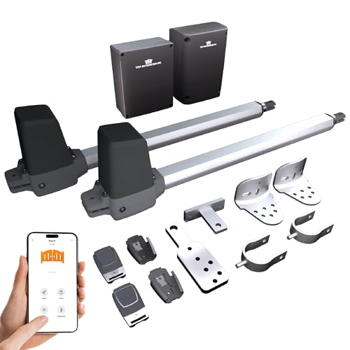 TMT Terrier 200 Dual Automatic Gate Openers Up to 8ft and 550lb Medium Duty Swing Gate, Gate Openers with Remote Complete Kit, Electric Gate Opener for Driveway with Powerful Motor (APP Compatible)