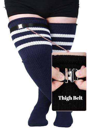 Women's Plus Size Thigh High Socks for Thick Thighs Striped Thick Over the Knee Socks Leg Warmer Boot Socks