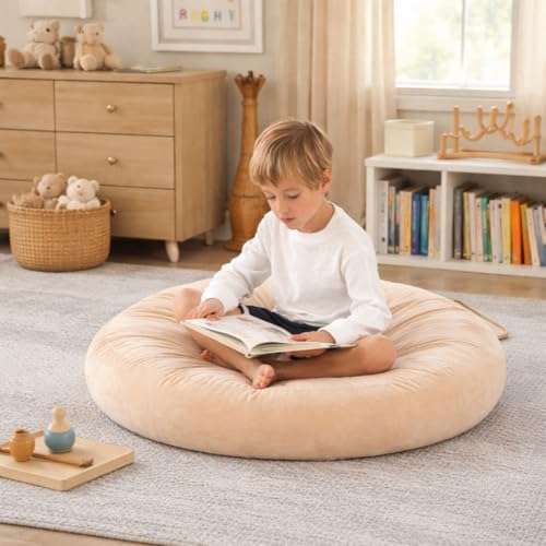 Ashton Modern Large Floor Cushion for Kids - 32 inch Cream Round Floor Pillow for Kids Classroom, Throw, Decorative Pillow, Lounger Reading Nook