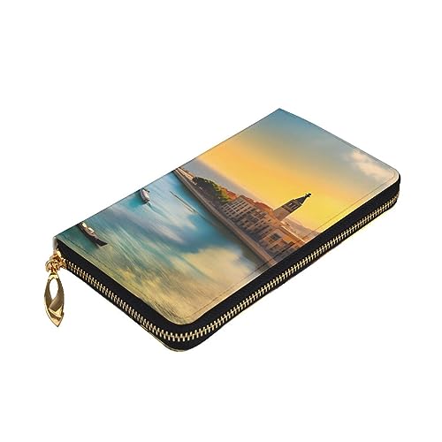 Leather Wallet - Stylish and Durable Wallet for Women with Multiple Compartments and Zipper Design Sunset by the River Picture3