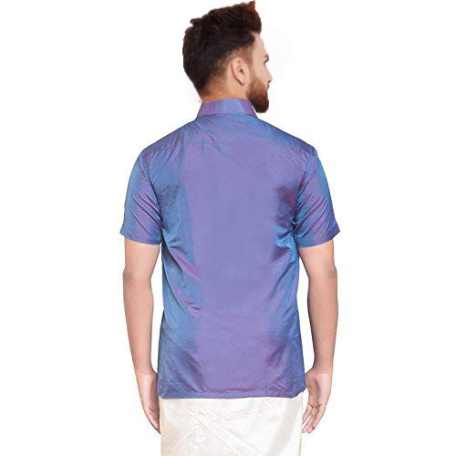 Image of SJS-Men's Half Sleeve Solid Art Silk Shirt