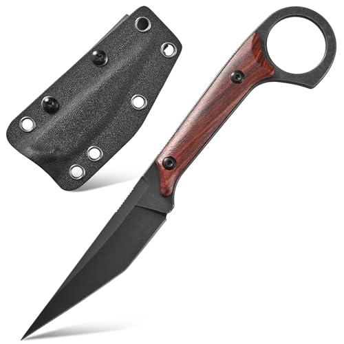 Gtkii GTK140 Fixed Blade Knife D2 Steel Blade Rosewood Handle EDC Tool Knife for Outdoor Camping Hiking Hunting(RoseWood)