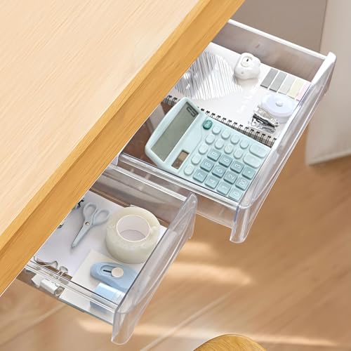 Hivexagon 2 Pack Under-desk Slide Out Drawers Create Extra Storage Organizer With Self-Adhesive or Screw Installation for Home Office (Large and Small)