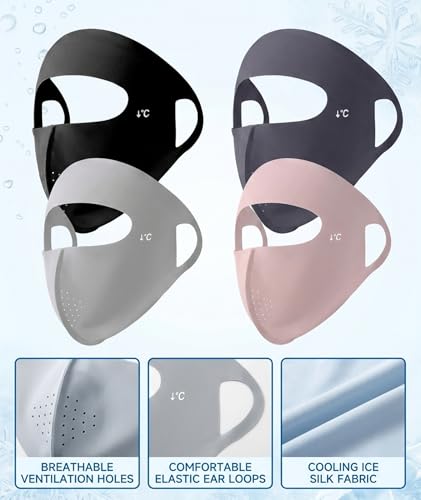 Image of NHCDFA 4PCS Face Mask for Sun Protection for Women, Four-Piece Cooling Ice Silk Set, Breathable Non-Ear Loop Design, Outdoor UV Protection Face Cover, Comfortable Daily Wear Accessory