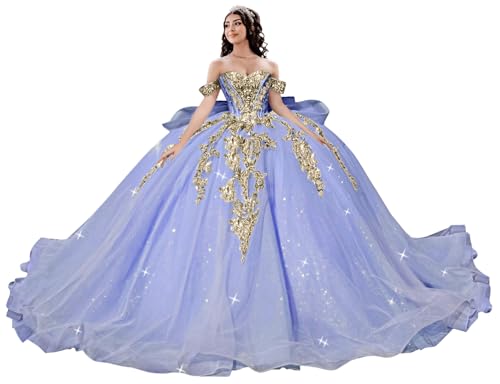 TRHTX Off Shoulder Quinceañera Dress Lavender Deep Crystal Prom Dress 20
