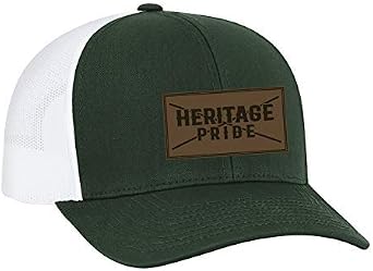 Heritage Pride Leather Patch Trucker Snapback Hat Dark Green White Mesh