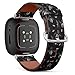 CJBROES Replacement Leather Watch Band, Compatible with Fitbit Versa 3 and Fitbit Sense of Wristband Bracelet Accessory - Floral Irises