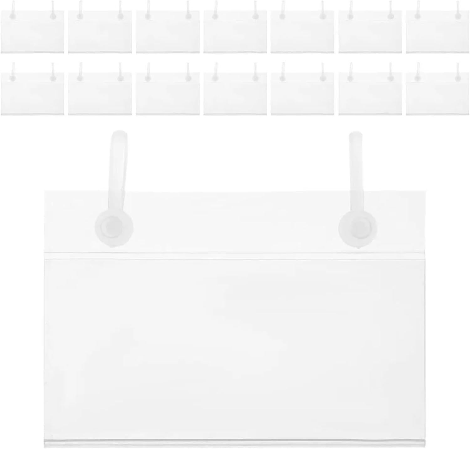 80Pcs Clear Label Holders for Shelves with Double Ear Hooks, PVC Price Tag Clips for Baskets, Wire Racks for Retail Stores, Supermarkets and Trade Shows