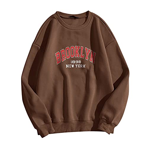 Lomelomme Oversize - Felpa con cappuccio con stampa Letter Print Hoodies 90s Vintage Streetwear Harajuku-Top, abbigliamento sportivo con cappuccio, per ragazzi e ragazze, Marrone A, M