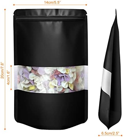 Tontistec Frosted Window Matte Black Stand Up Mylar Bags Plastic Pouch with Resealable Zipper and Tear Notch for Food Packaging (100, 8inch)