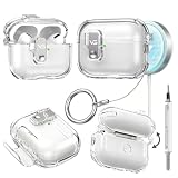 【イヤホンをしっかり守る一体成型のクリアケース】Airpods pro1/2に適合するイヤホンケース カラビナ&クリーニングペン付く TPU素材/全面保護/耐衝撃/強力な落下防止 エアーポッズプロ 第1/2世代と互換性のある 保護カバー 透明