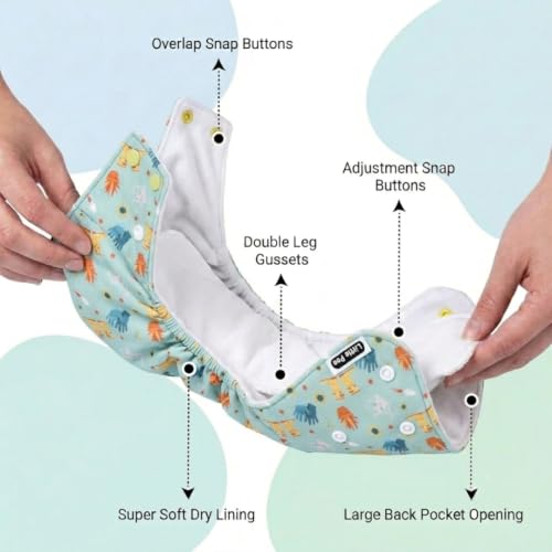 Image of Little Pea Adjustable Cloth Diaper for Babies (3 Months-3 Years) | Leak-Proof, Washable & Reusable | Includes 2 Diaper + 2 Absorbent Pad | Free Size (5-18 kg) | Pack of 1