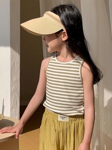 Image of BINIDUCKLING Toddler Tank Top Girls Summer Cute Striped Sleeveless Top 24 Months-8 Years