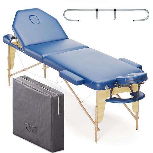 Beltom Mobile Massagetisch Massageliege Massagebank 3 zonen Blau klappbar + Rollenhalter
