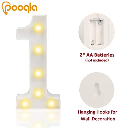 Pooqla Decorative Led Light Up Number Letters, White Plastic Marquee Number Lights Sign Party Wedding Decor Battery Operated Number (1) #TOP1