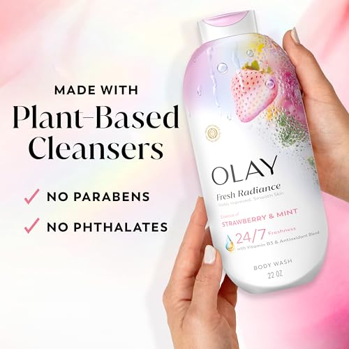 Olay Body Wash for Women, Fresh Radiance, 24/7 Skin-Loving Freshness, Visibly Radiant, Plant Based Cleansers, Vitamin B3 & Antioxidant Blend, For All Skin Types, Strawberry & Mint Scent, 22 fl oz - image 5