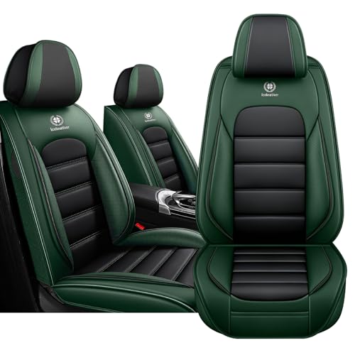 Image of Car Seat Covers for Chevy Chevrolet Trax 2024-2025, Nappa Leather Front Seat Cover Full Coverage Seat Protectors Waterproof Cushion (Black Green,2 Seats Standard)