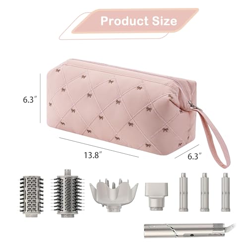 RSRSLEII Large Quilted Hair Tools Travel Bag with Bow Pattern,Waterproof Hair Styling Accessories Storage Case for Shark FlexStyle, Dyson Airwrap Hair Dryer, Curling Iron, Revlon Hair Tools(Pink)