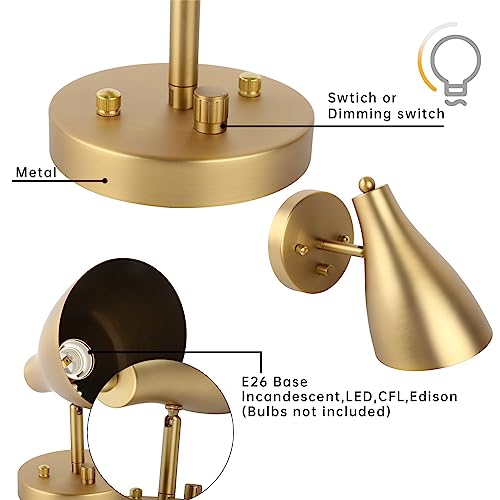 Image of Pathson Adjustable Wall Sconce Lighting with Dimmer Switch, Vintage Bedside Wall Vanity Lighting Matte Black Finish, Hardwired Wall Light Lamp for Bathroom Bedroom Living Room