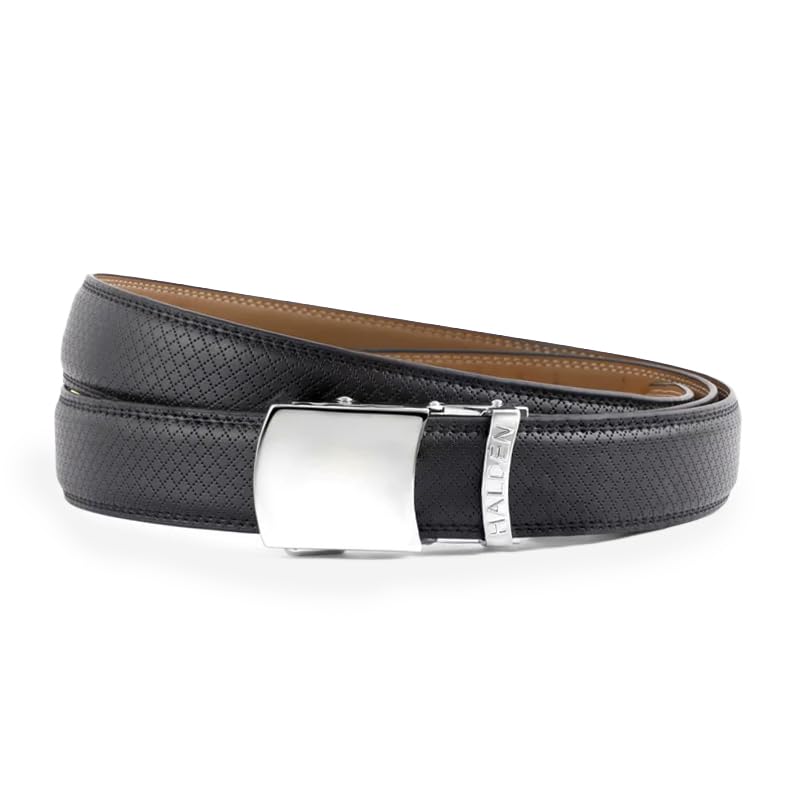 Image of HALDEN THEO Belt For Men Leather Original (Adjustable Fits Up to 44 Inch Waist) Ratchet Straps, Unique Magnetic Auto-lock Buckle Adjustable Belt For Men
