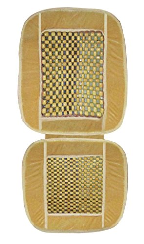 Oshotto Car Wooden Bead Seat Cushion with Velvet Border Compatible with Toyota Land Cruiser Prado - Beige - 1 Piece