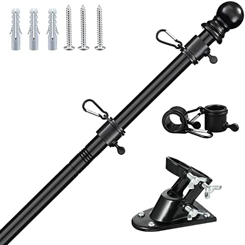 Flag Pole - 5FT Flagpole Kit for American Flag - Professional Metal Flag Pole for House Garden Yard - Residential or Commercial Flag Pole with Two-Position Bracket Black