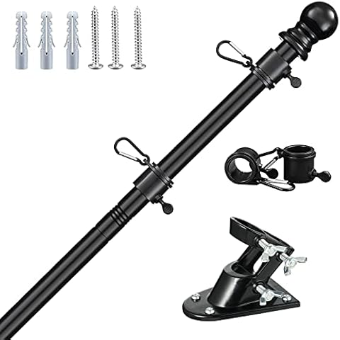 Flag Poles for Outside House, 6FT Flag Pole Kit for American Flag - Residential and Commercial Flagpole for House Garden Yard - Professional Metal Flag Pole with Two-Position Bracket Holders Black Cover