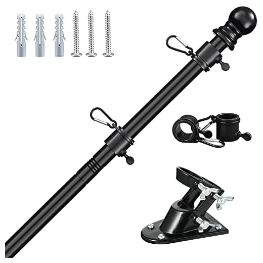 Flag Poles for Outside House, 5FT Flagpole Kit for American Flag - Professional Metal Flag Poles for Garden Yard - Residential or Commercial Flag Pole with Two-Position Bracket Holders Black