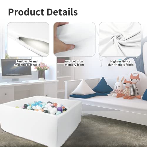 MEOGETY Foam Ball Pit for Toddlers, Baby Playpen Ball Pool Soft Square Designed Easy to Install, Ideal Gift for Babies Infants Children Indoor and Outdoor Game- (Balls NOT Included) White