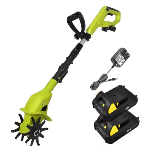 Coltivatore Elettrico A Batteria, Motozappa da Giardino, con 2 Batterie da 2000 mAh E Caricabatterie, profondità di Lavoro di 25 Cm, Larghezza di Lavorazione di 10 Cm, Motozappa Elettrica per