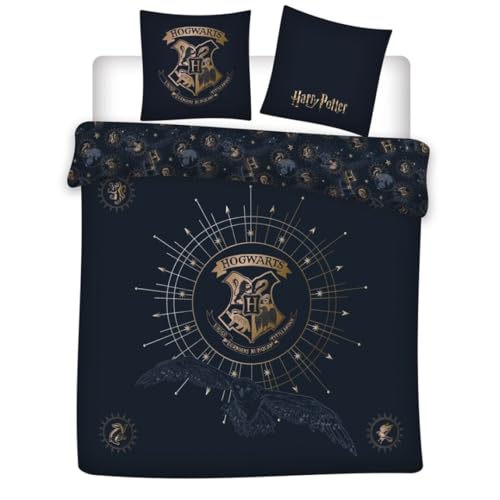 Juego de cama doble Harry Potter, funda nórdica reversible para 2 personas, 240 x 220 cm y 2 fundas de almohada de 65 x 65 cm, polialgodón