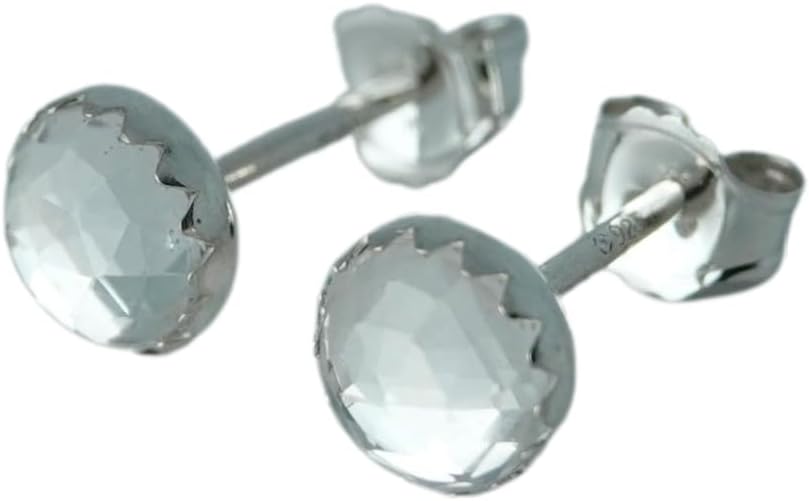 Rose Cut Quartz Crystal Quartz Stud Earrings 6mm - Image 3