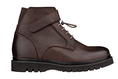 Image of CALTO Men's Invisible Height Increasing Elevator Shoes - Dark Brown Leather Lace-up Work-Style Casual Boots - 3.2 Inches Taller - K83115 - Size 6.5 D(M) US