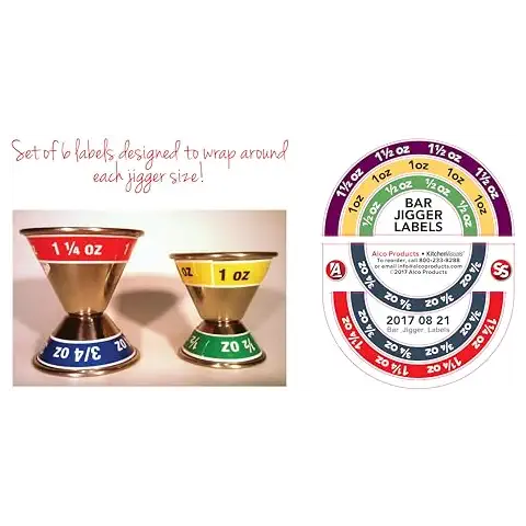 Bar Jigger Labels, Set of 6, Color-Coded, Fl. Oz. Sizes for Pouring Cover