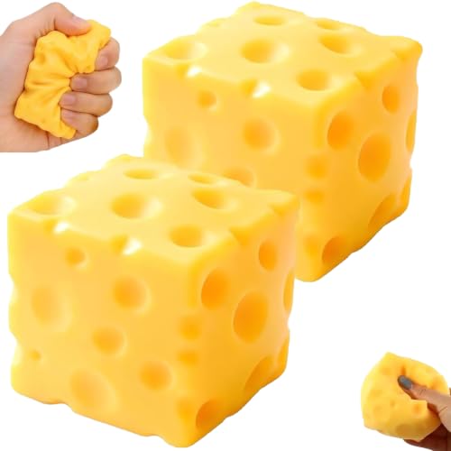 XINCHEN 2 Stück Cheese Squishy - 7 cm X 7CM Käse Squishy Spielzeug Stressball Anti-Stress Squeeze Toy Realistische Sensorische Fidget Anti Stress Spielzeug für Erwachsene und Kinder