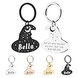 Personalized Magic Hats Cat ID Tags with Name-Halloween Gothic Collar for Pet Lovers Owners,Custom Spooky Halloween Dog Accessories,Boo Basket Suffers,Fall Gift for Pets (Moon & Star Witch Hat)