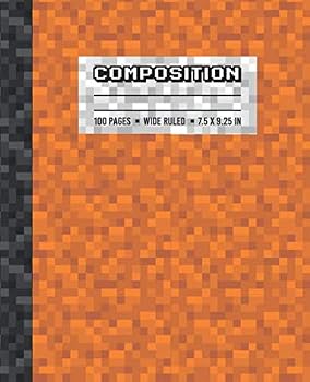Composition: Wide Ruled Writing Notebook For Boys and Girls, Orange Pixel Gamer Pattern Blank Lined Book