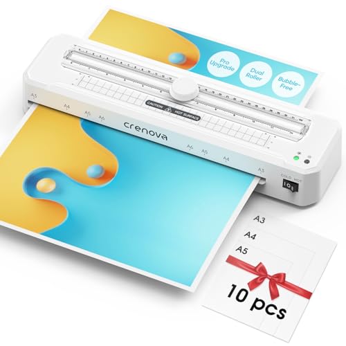 Crenova A3 Laminator Machine, Dual Roller Heating, Built-in Cutter,Smart Auto Temperature, Hot & Cold Laminating, 90s Warm-Up, Anti-Jam ABS, for Home Office School
