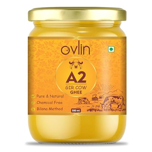 Image of Ovlin A2 Gir Cow Ghee | Traditional Bilona Method | Hand Churned Gir Cow Milk | Pure & Natural Desi Cow Ghee | Chemical Free | Rich Aroma & Taste | Ideal for Cooking & Daily Nutrition (500ml)