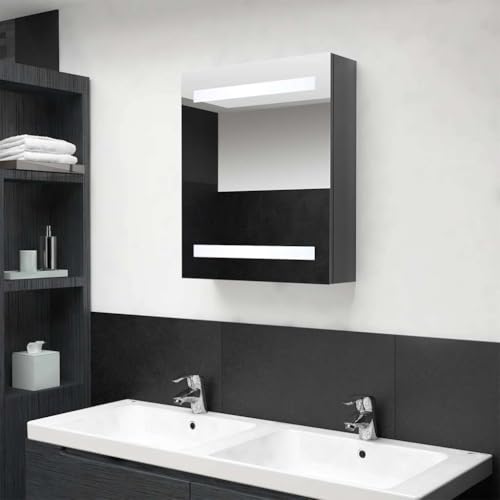 Lumanois Armoire de Salle de Bain à Miroir LED Gris Brillant 50x14x60 cm Armoires & Meubles de Rangement Gris,326483